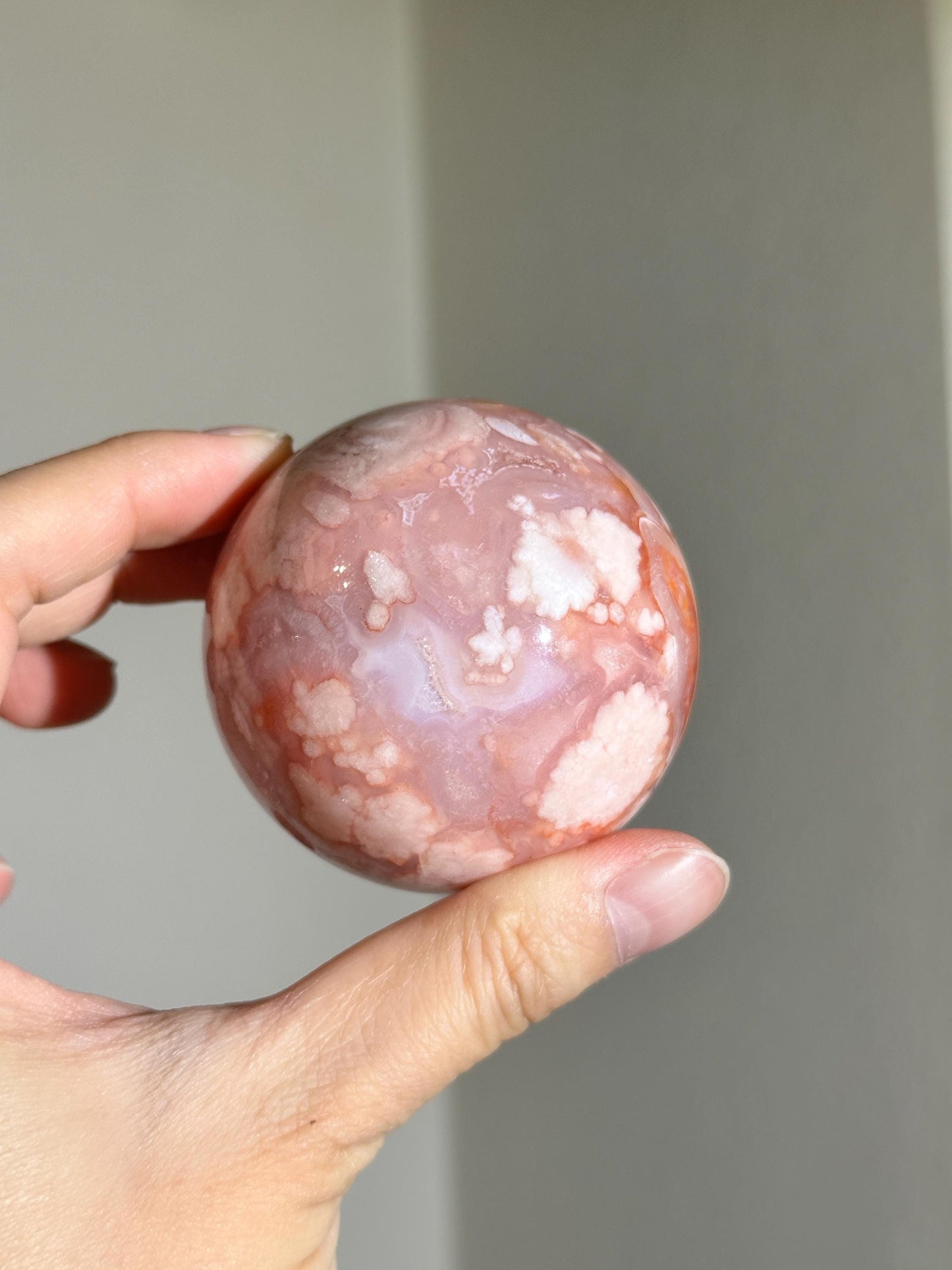 carnelian flower agate sphere with blossoming plumes