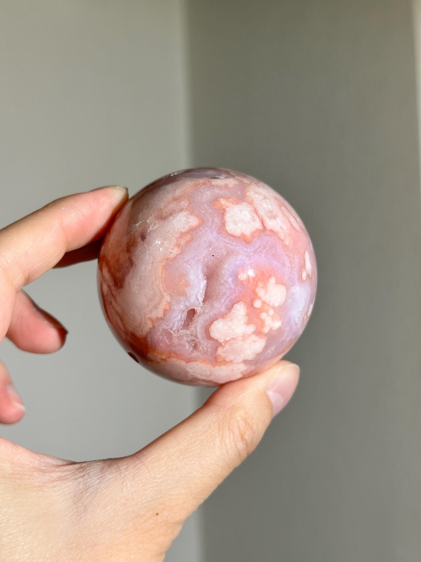 carnelian flower agate sphere with blossoming plumes