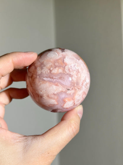 carnelian flower agate sphere with blossoming plumes