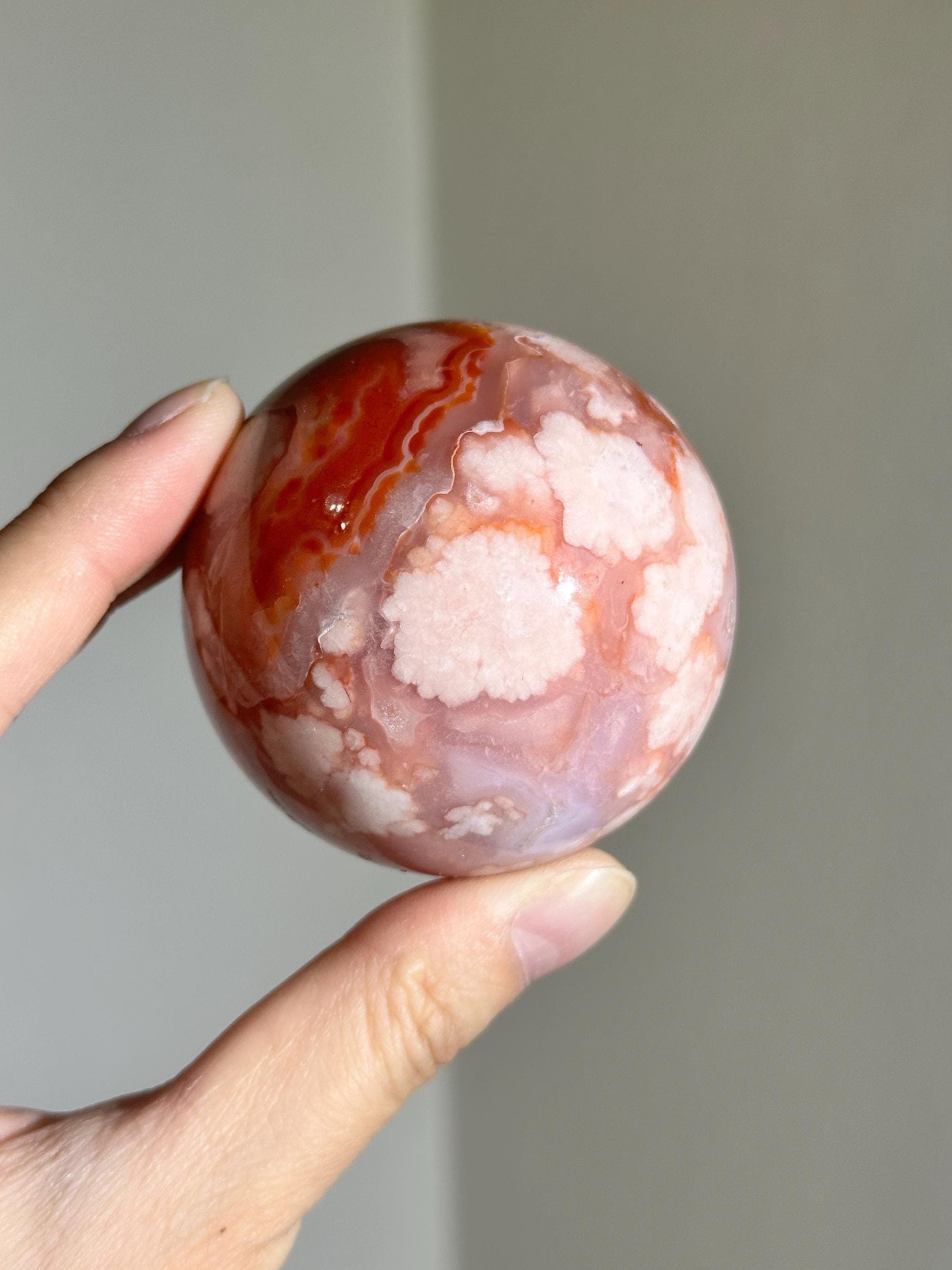 Green x Carnelian factory Flower Agate Sphere ( High Quality )