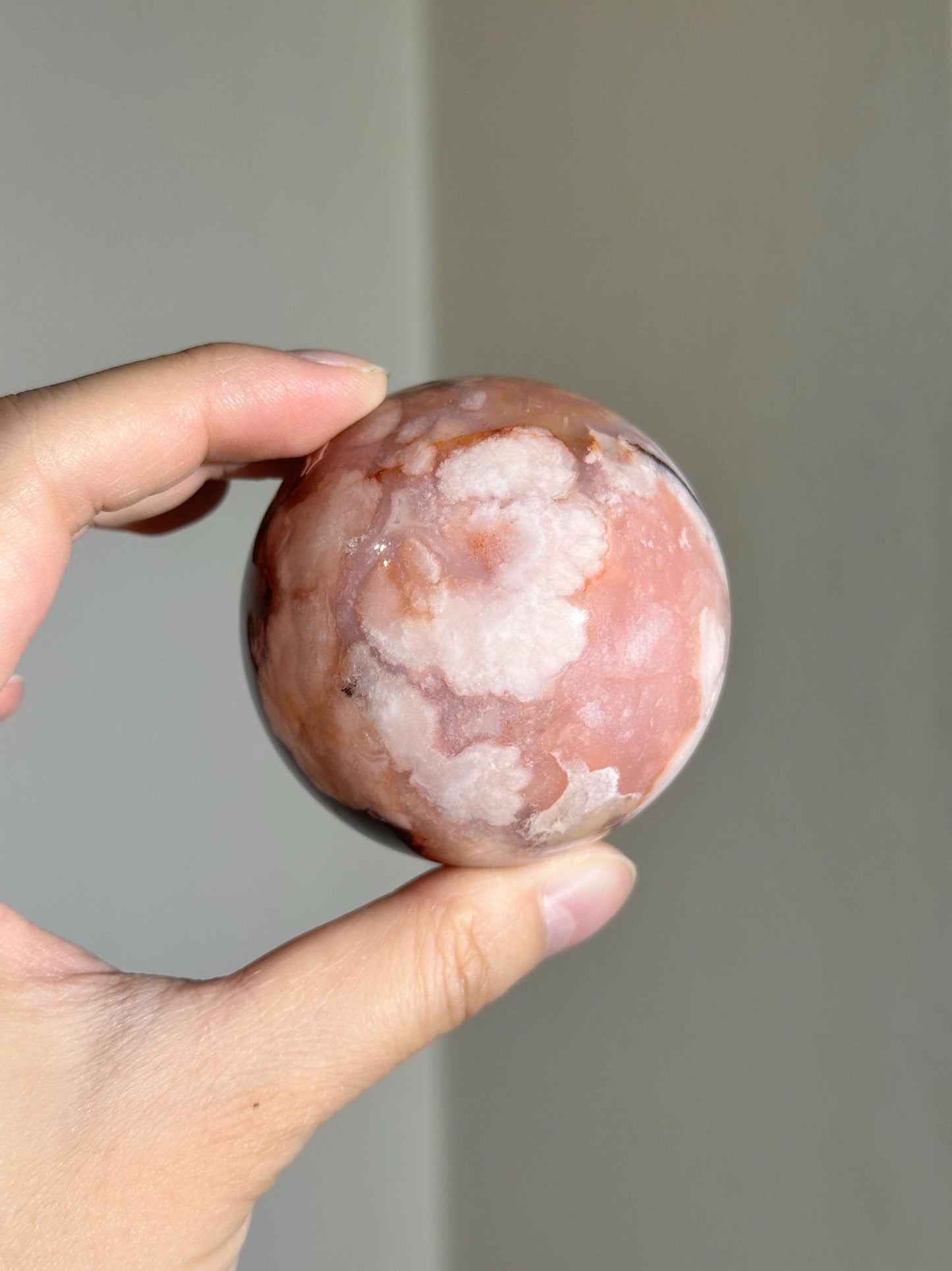 carnelian flower agate sphere with blossoming plumes