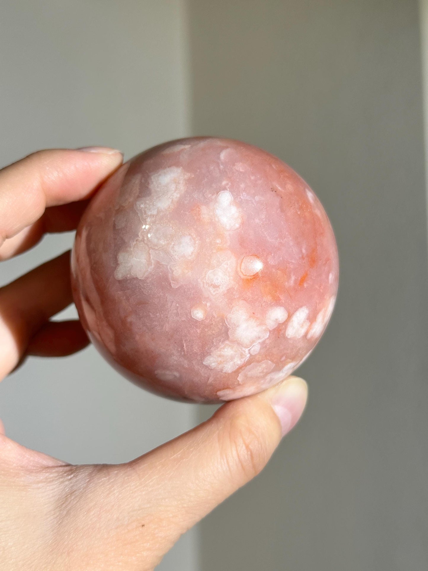 carnelian flower agate sphere with blossoming plumes