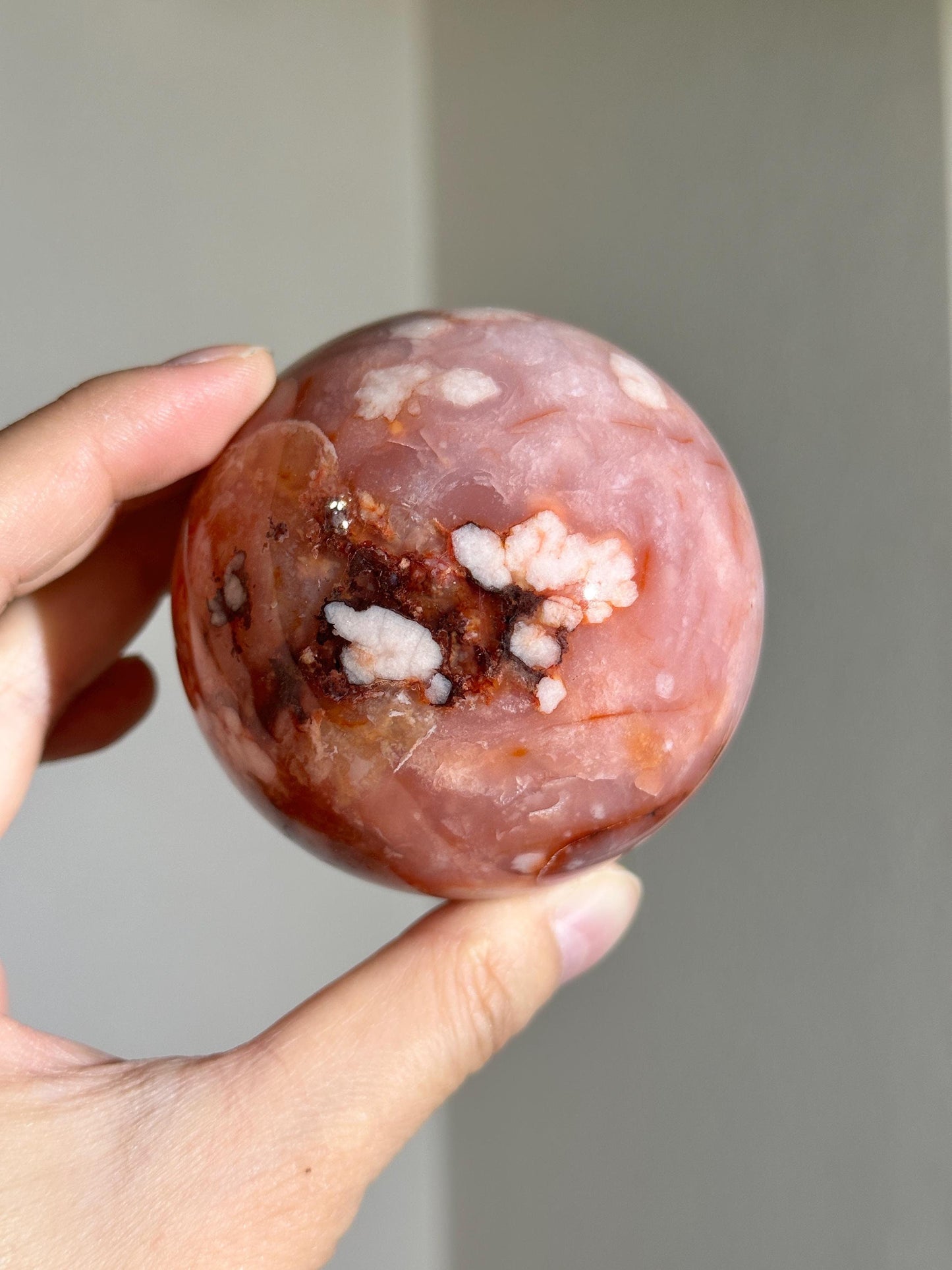 carnelian flower agate sphere with blossoming plumes