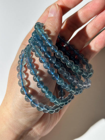 AAA Gemmy Teal Blue Fluorite Bracelet, Translucent Deep Blue Fluorite, 7mm Round Bead Bracelet, Stretchy Bracelet, Gift For Her,Gift For Him