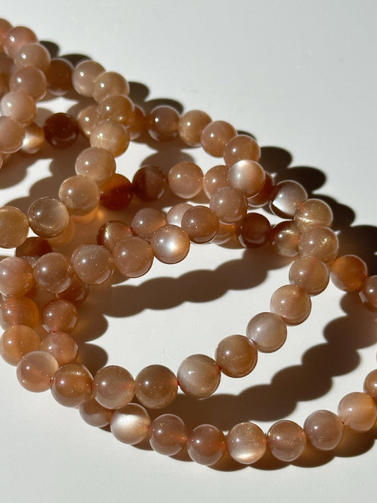 High Quality Peach Moonstone Bracelet, Natural Pink Moonstone, 8mm Round Bead Bracelet, Stretchy Bracelet, Gift For Her, Gift For Him