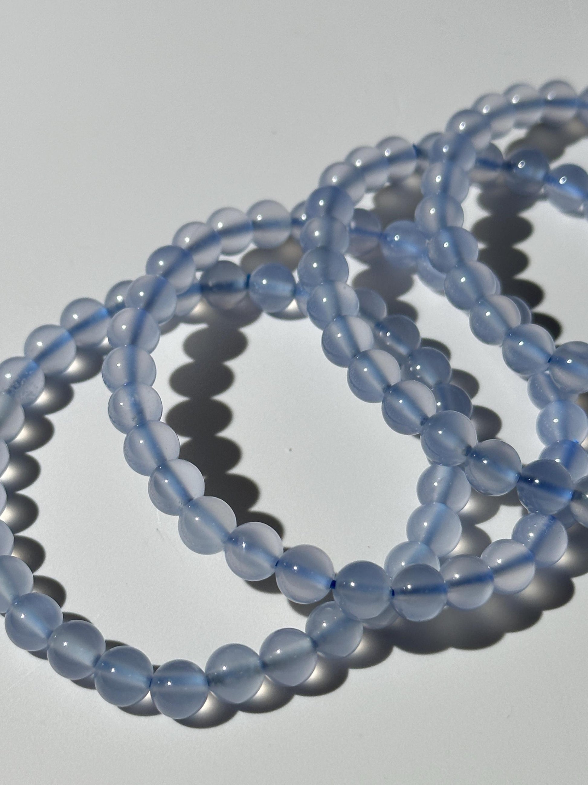 AAA Gemmy Blue Chalcedony Bracelet, Translucent Baby Blue Chalcedony, 6mm Round Bead Bracelet, Stretchy Bracelet, Gift For Her,Gift For Him