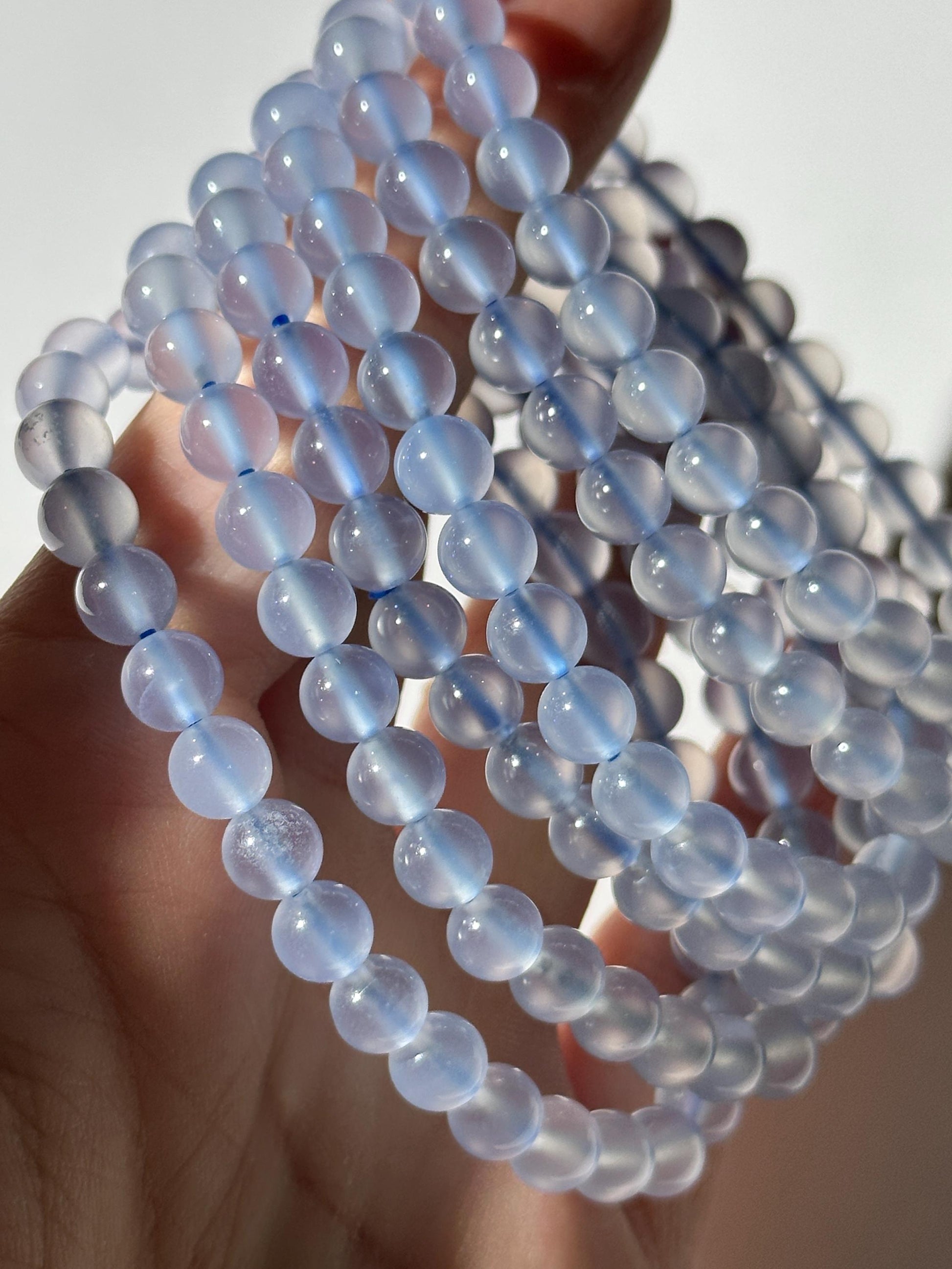 AAA Gemmy Blue Chalcedony Bracelet, Translucent Baby Blue Chalcedony, 6mm Round Bead Bracelet, Stretchy Bracelet, Gift For Her,Gift For Him