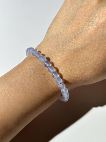 AAA Gemmy Blue Chalcedony Bracelet, Translucent Baby Blue Chalcedony, 6mm Round Bead Bracelet, Stretchy Bracelet, Gift For Her,Gift For Him