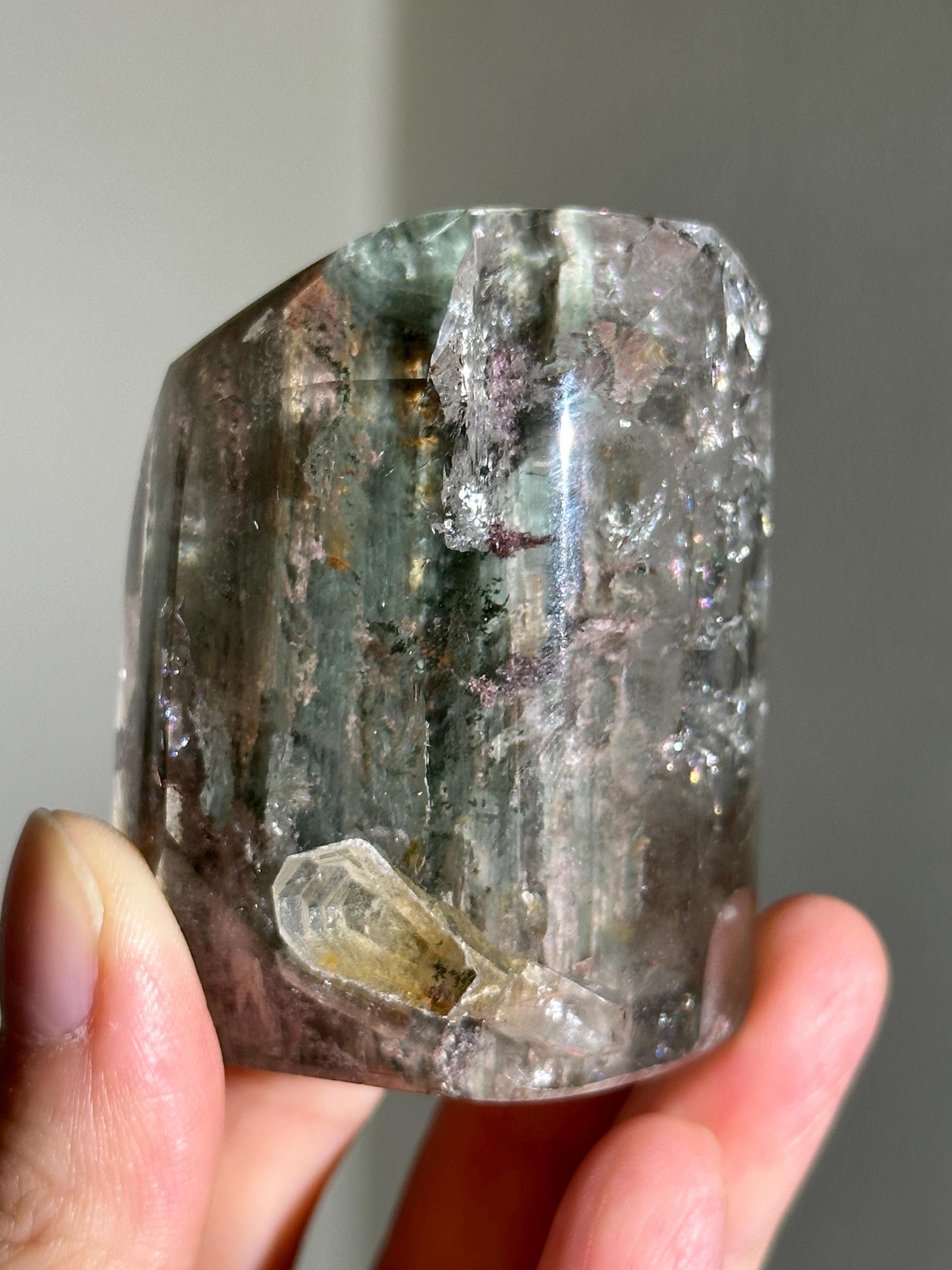 Rare Green Amphibole Lodalite Quartz With Manifesting Quartz, Penetrator Quartz, Inner Child Quartz, Quartz in Quartz, Included Quartz, Inclusion Quartz, Lodalite Quartz, Garden Quartz, Colorful Garden Quartz, Rainbow Quartz