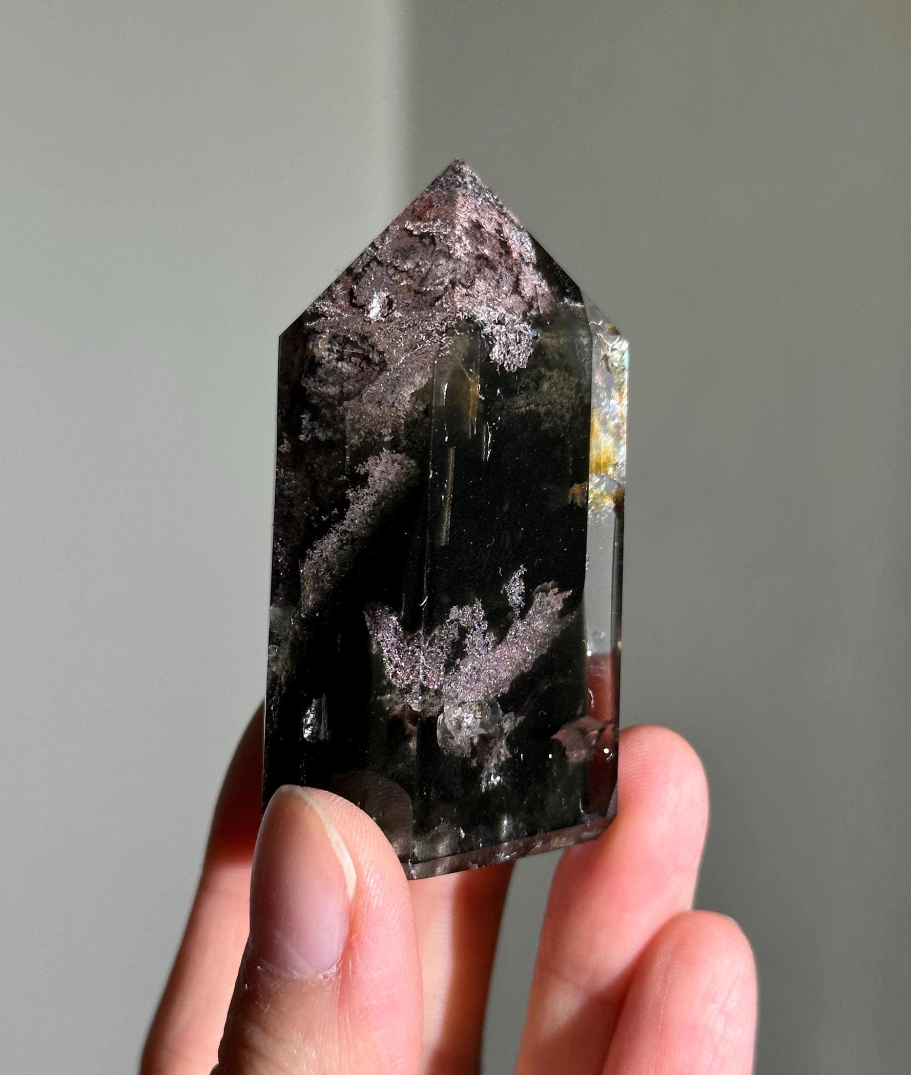 Dusty Pink and Purple Garden Quartz With Green Chlorite Tower, Lodalite Quartz, Four Seasons Garden Quartz