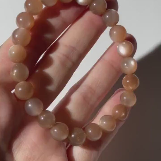 High Quality Peach Moonstone Bracelet, Natural Pink Moonstone, 8mm Round Bead Bracelet, Stretchy Bracelet, Gift For Her, Gift For Him