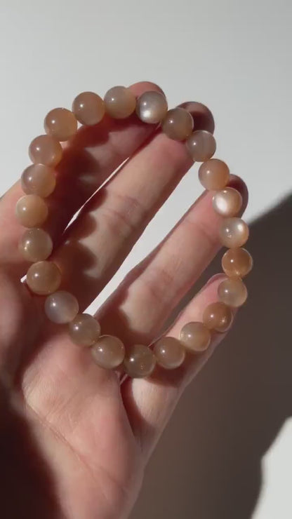 High Quality Peach Moonstone Bracelet, Natural Pink Moonstone, 8mm Round Bead Bracelet, Stretchy Bracelet, Gift For Her, Gift For Him