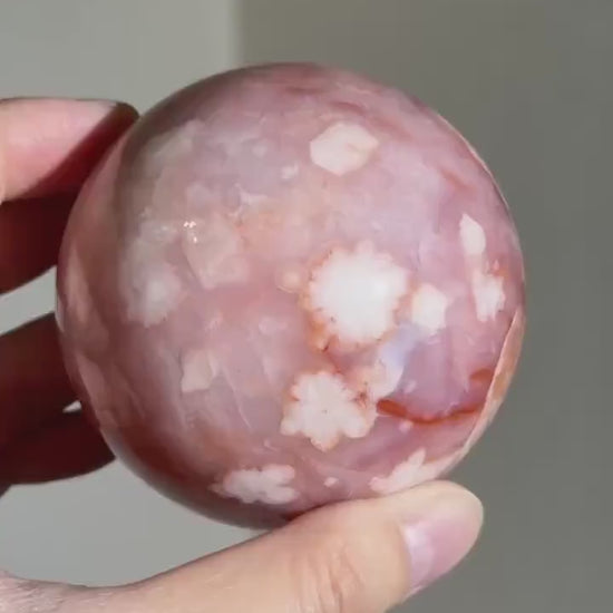 AAA Grade Pastel Pink Carnelian Flower Agate Sphere | Pink Flower Agate Ball | Sakura Agate Sphere | Natural Agate Sphere | Gift For Her