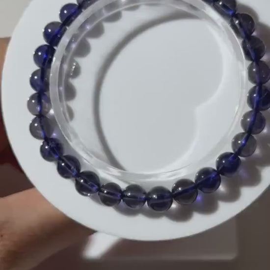 High Quality Galaxy Iolite Bracelet, Rare Translucent Iolite, 7mm Round Bead Bracelet, Stretchy Bracelet, Gift For Her, Gift For Him