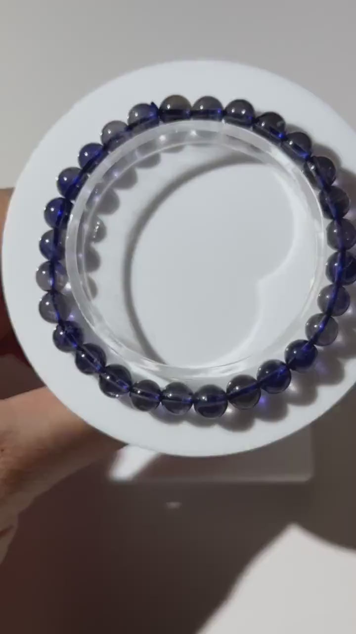 High Quality Galaxy Iolite Bracelet, Rare Translucent Iolite, 7mm Round Bead Bracelet, Stretchy Bracelet, Gift For Her, Gift For Him