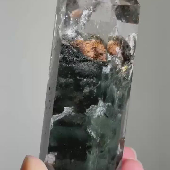 AAA Grade Dark Green Velvety Green Garden Quartz Tower | Moody Green Lodalite Quartz | Included Quartz | Garden Quartz With Chlorite