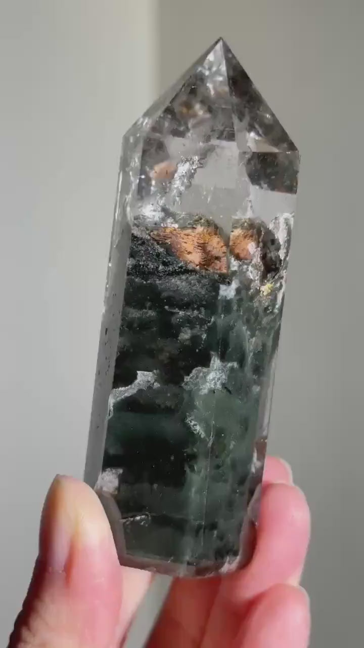 AAA Grade Dark Green Velvety Green Garden Quartz Tower | Moody Green Lodalite Quartz | Included Quartz | Garden Quartz With Chlorite