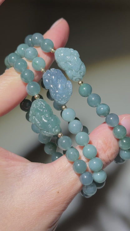 Blue Water Jade Pixiu Bracelets, 7mm