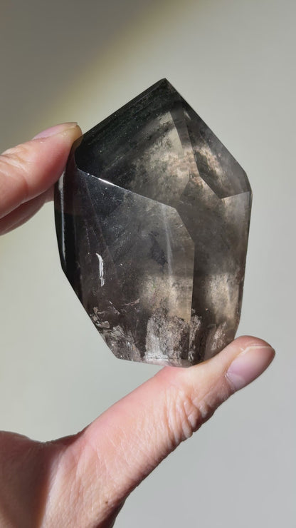Large Chunky Dark Green Phantom Chlorite Quartz Tower, Brazil